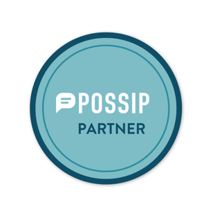 White Background png: The text, "Possip Partner" inside of a light blue circle with a dark blue circle outline. 