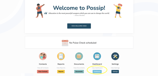 Possip homepage with the dashboard tab circled.