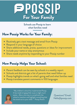 A Possip multilingual letter that explains how Possip works for your family and helps your school.