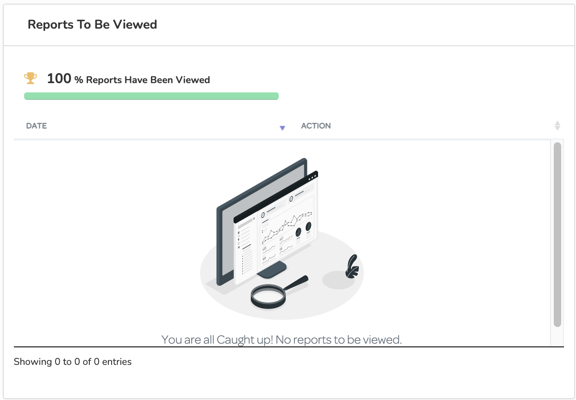 The Reports to Be Viewed section of the dashboard, which includes a date column and an action column to indicate report dates and whether or not a report has been viewed.