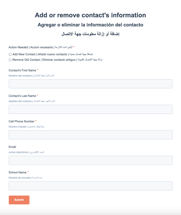 Screenshot of Add or remove contact's information form.